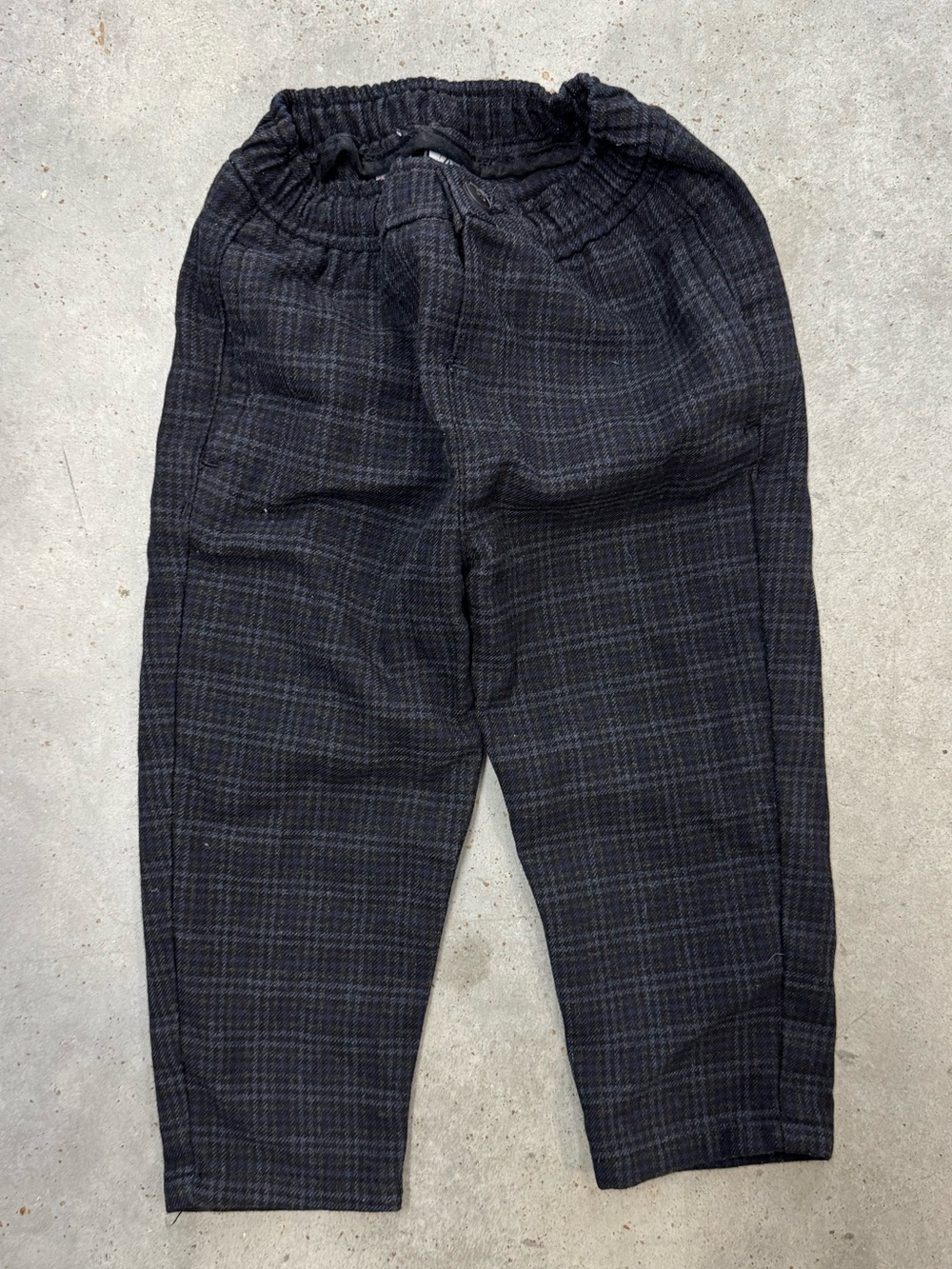 ZARA Baby Boys Plaid Pull On Pants 18-24 Months Elastic Waist Charcoal